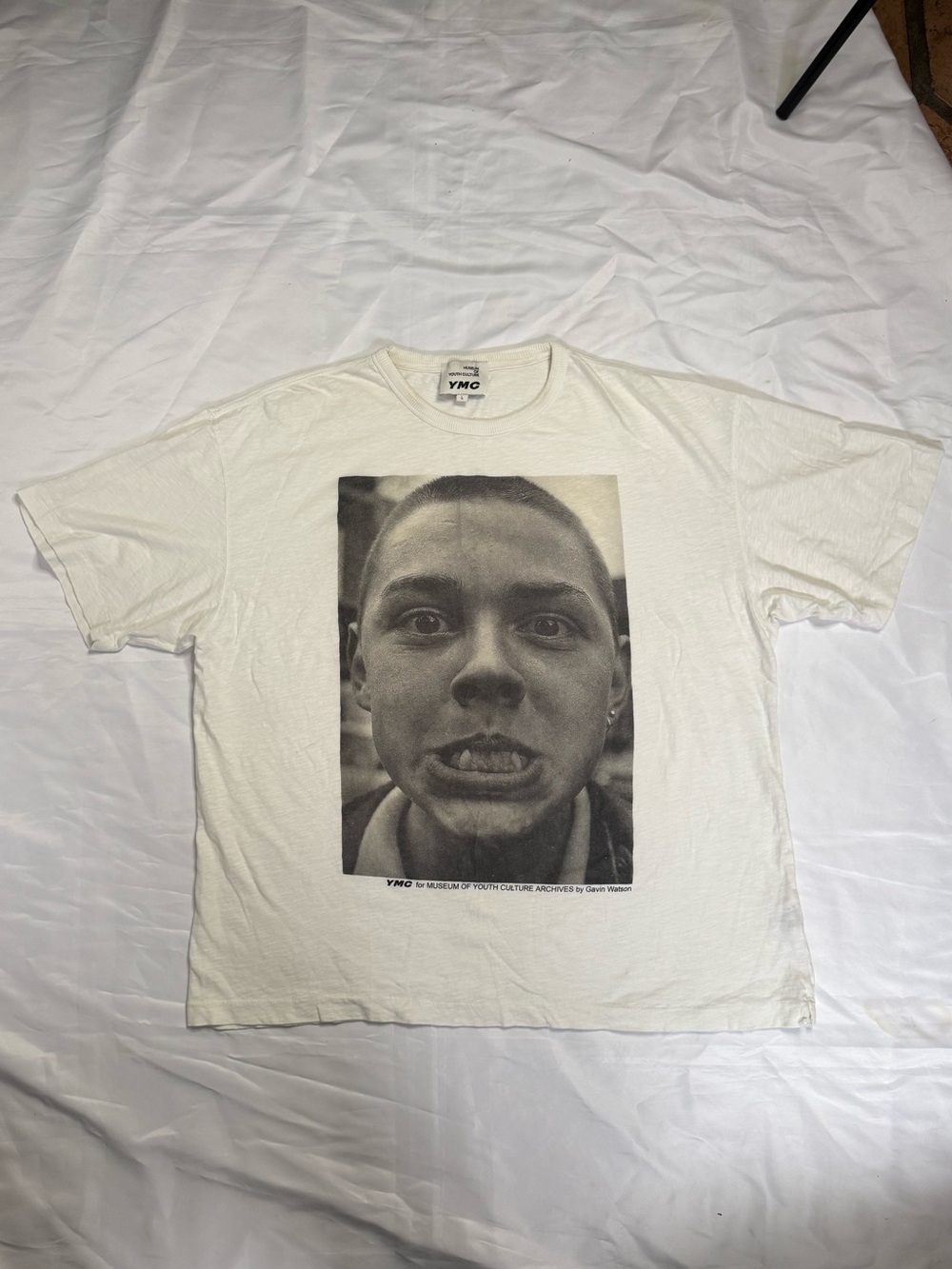 YMC White Graphic Portrait Crewneck Tee